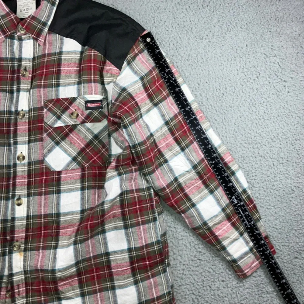 Dickies Flannel Shirt Shacket Jacket Men L Red Plaid Quilted Nylon Yoke Workwear